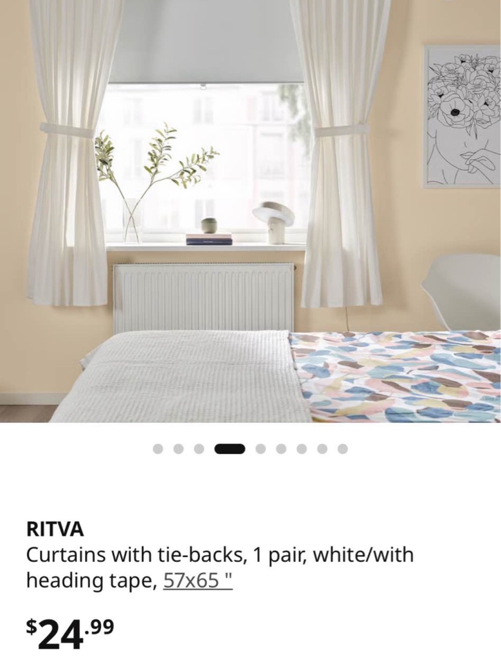 IKEA RITVA White Tie-Back Curtains - 1 Pair